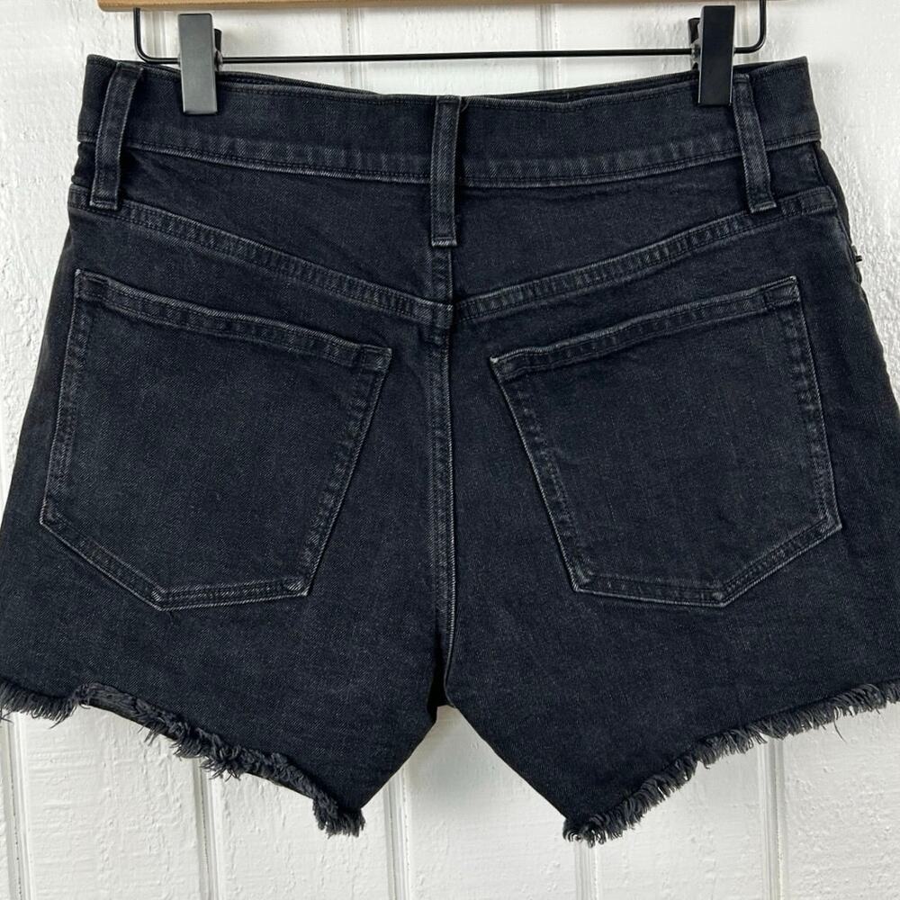 J Crew Black Denim Shorts Size 26 High Rise Button Fly Frayed Hem Stretch Jean - Picture 5 of 7